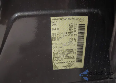 2015 Nissan Murano Sl from USA, damaged, VIN 5N1AZ2MH3FN220374